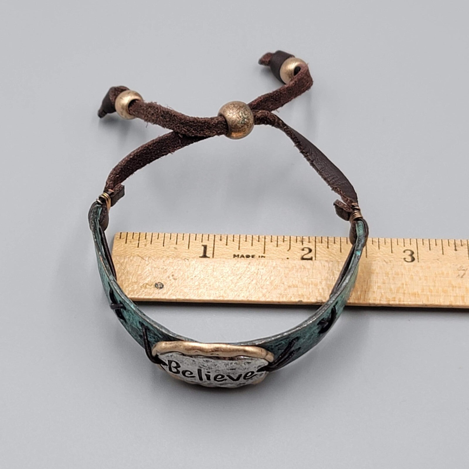 Believe Bracelet Metal and Leather Adjustable Strap Men Women Unisex