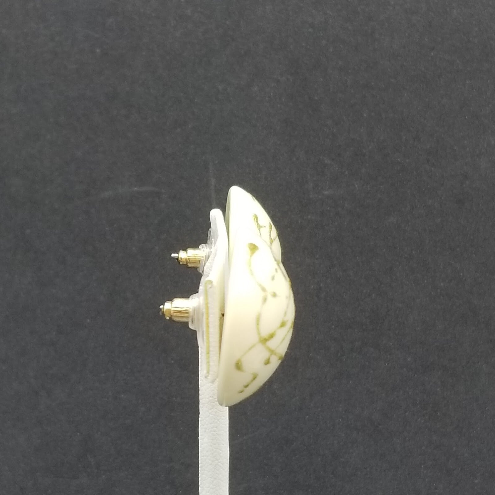 Vintage 1980's Pierced Earrings Blue White and Gold Acrylic Dome Button Stud 1"