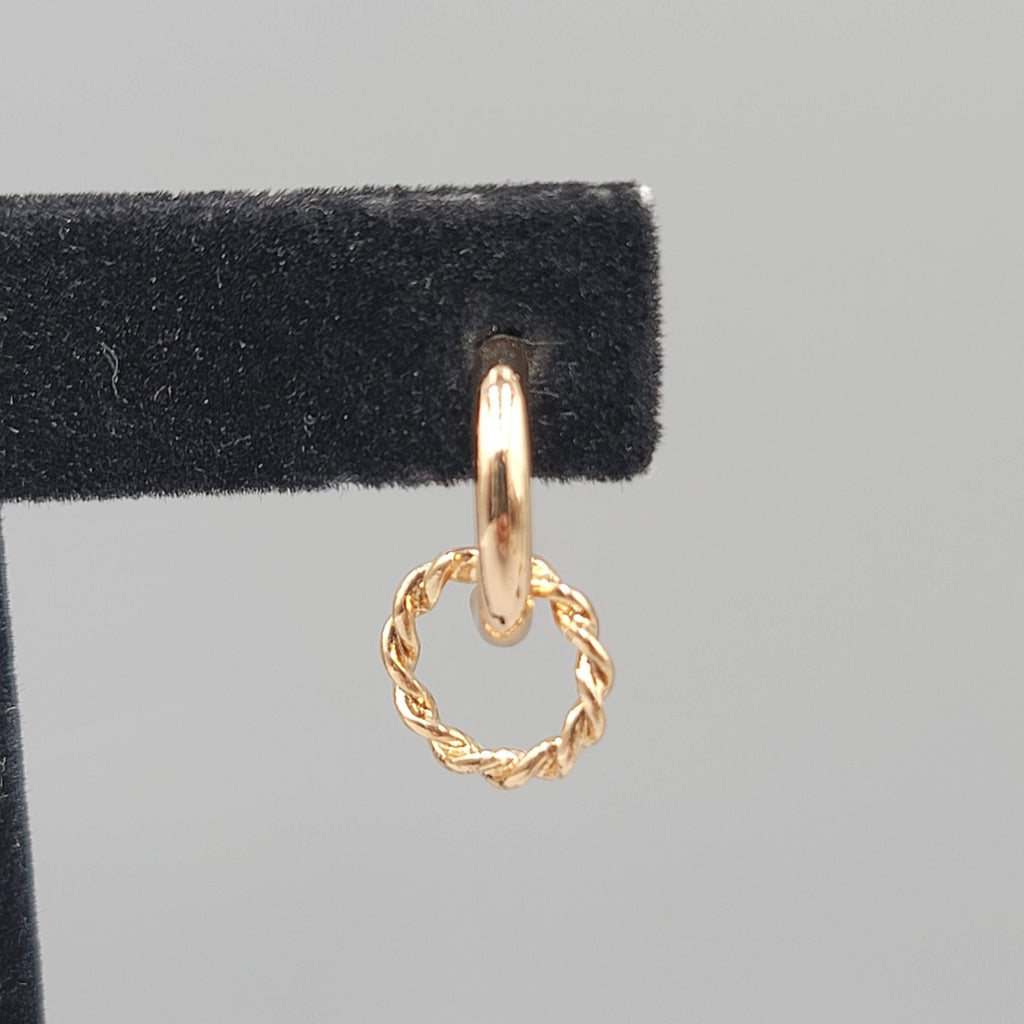 Double Small Hoops Pierced Earrings Gold tone Dangle 1"