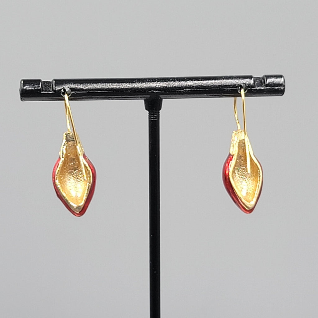 Christmas Bulb Pierced Earrings Gold Plated Red Enamel 3/4"