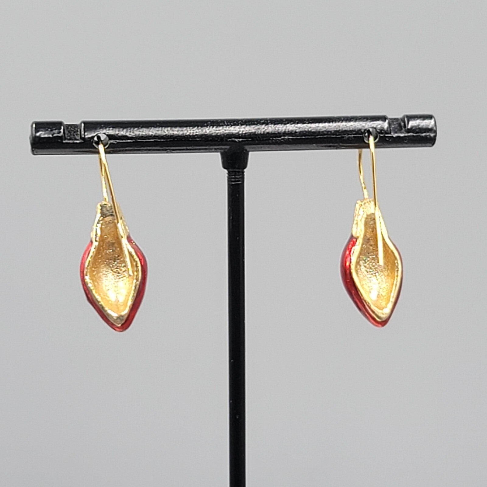 Christmas Bulb Pierced Earrings Gold Plated Red Enamel 3/4"