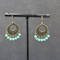 Pierced Earrings Bronze tone Blue Bead Medallion 1"