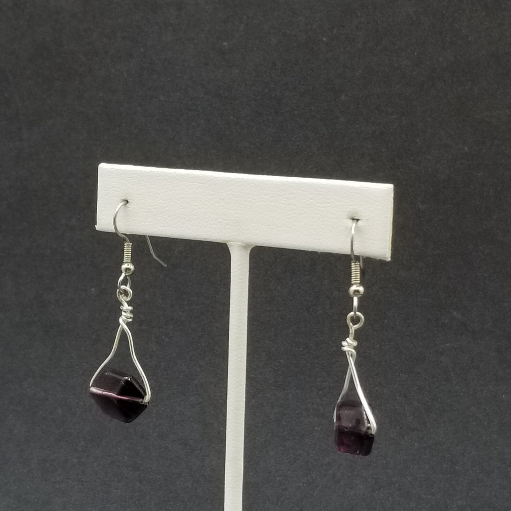 Pierced Earrings Silver tone Faceted Purple Crystal Dangle 1"