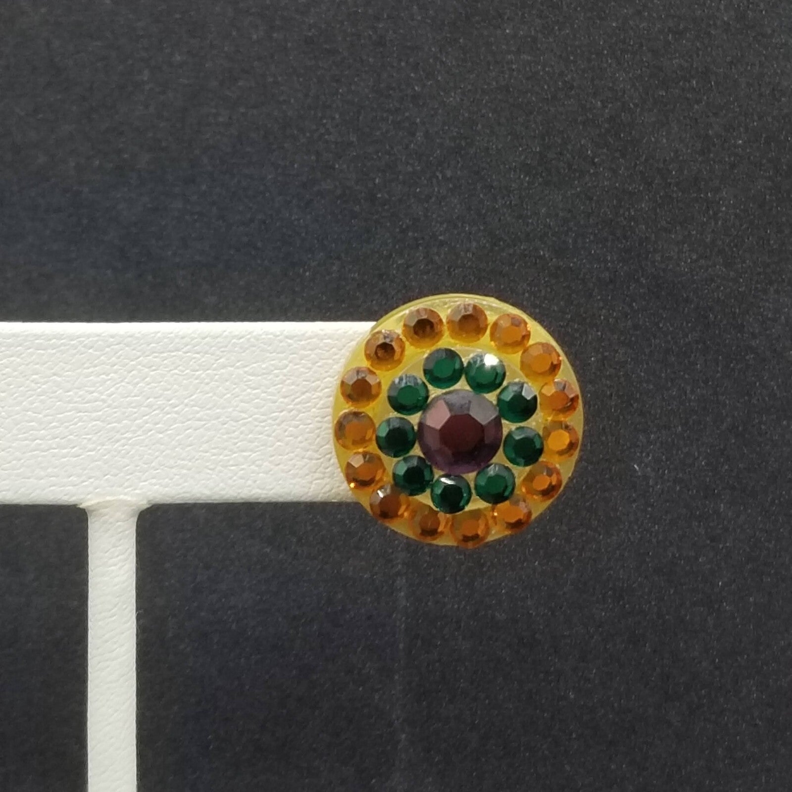 Pierced Earrings Multicolor Crystal Button Style Drop Stud 3/4"