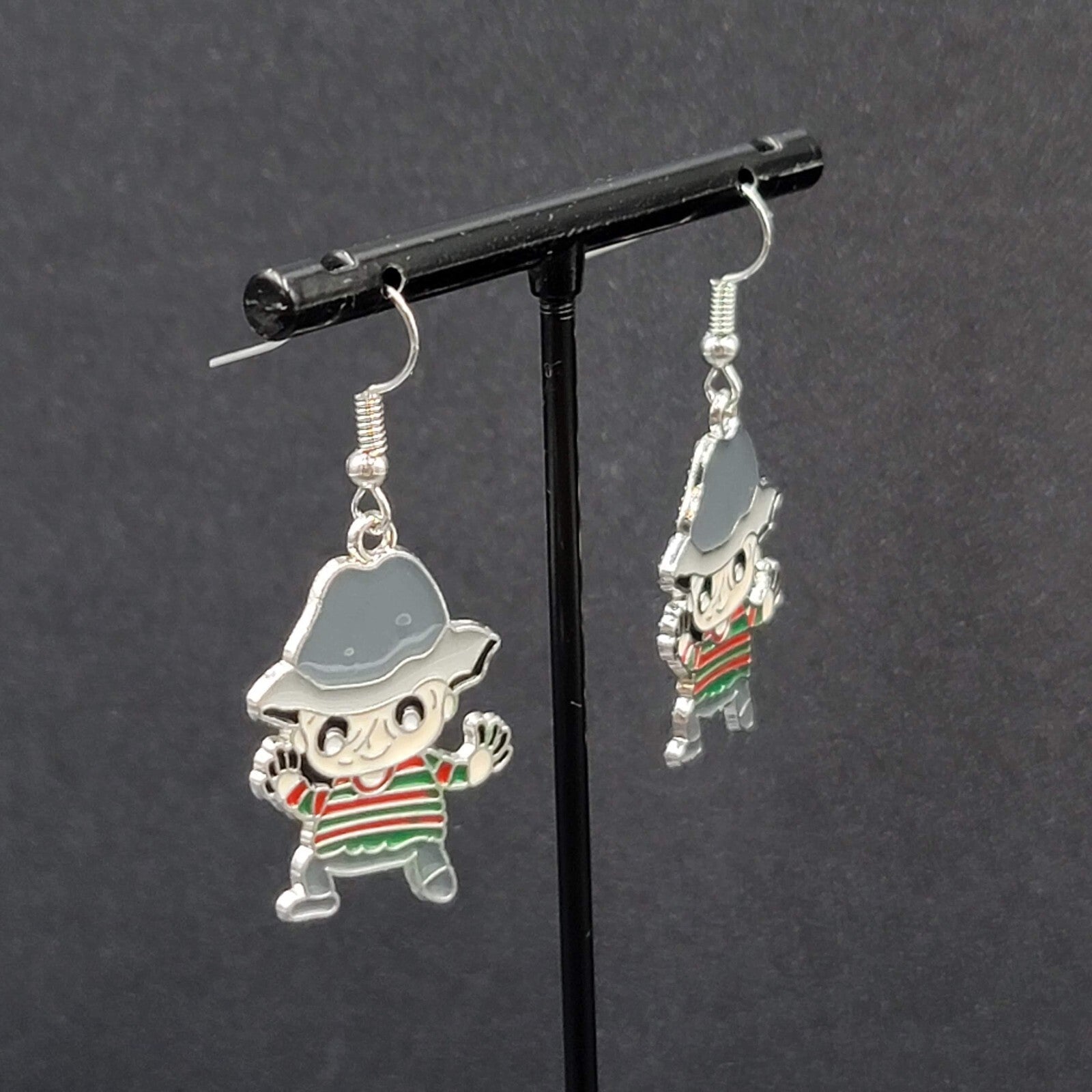 Feddy Krueger Pierced Earrings Enamel Nightmare on Elm St Horror Movie 1.25" FS