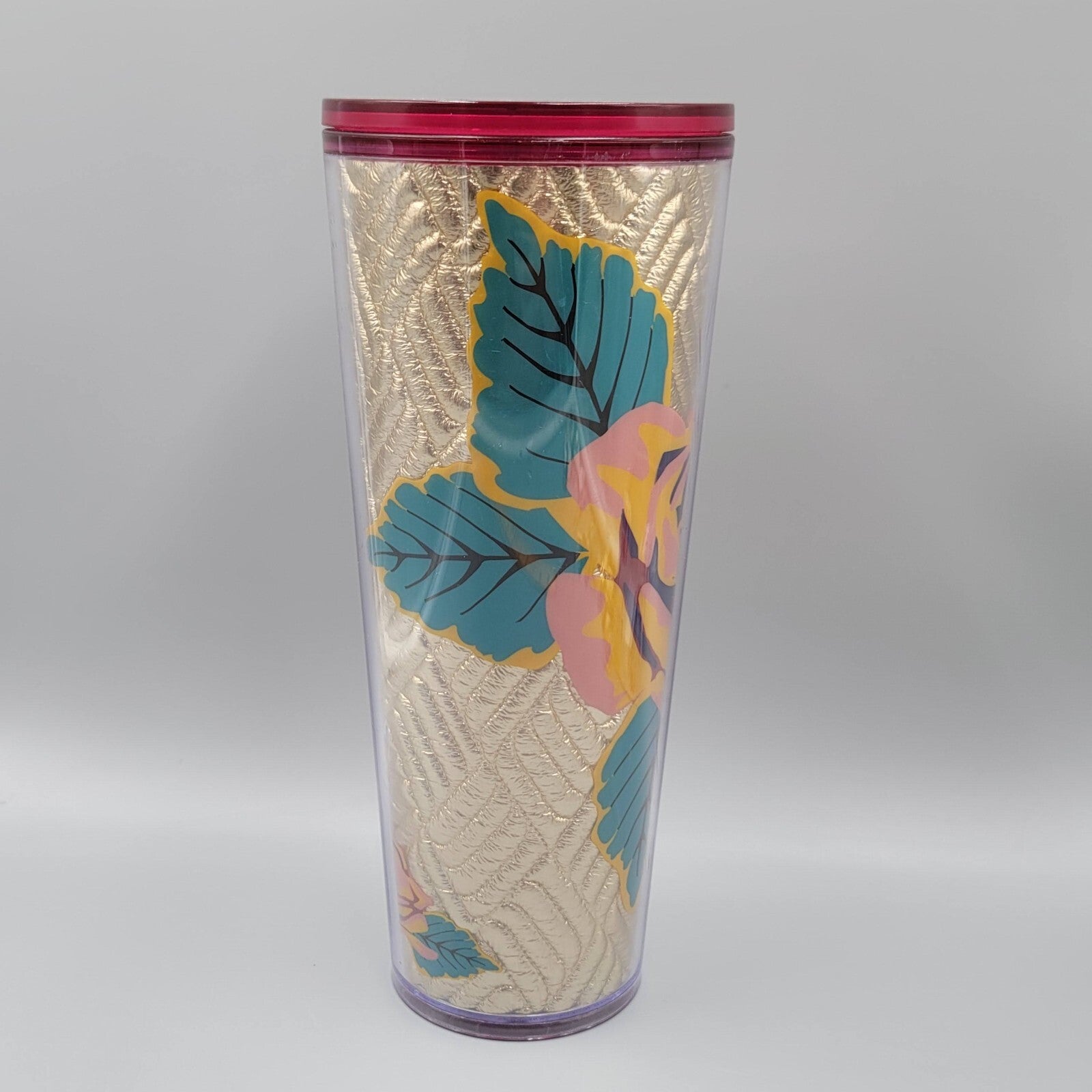 Starbucks Fall 2020 Gold Quilted Rose Venti Tumbler 24 oz Lid Missing Straw