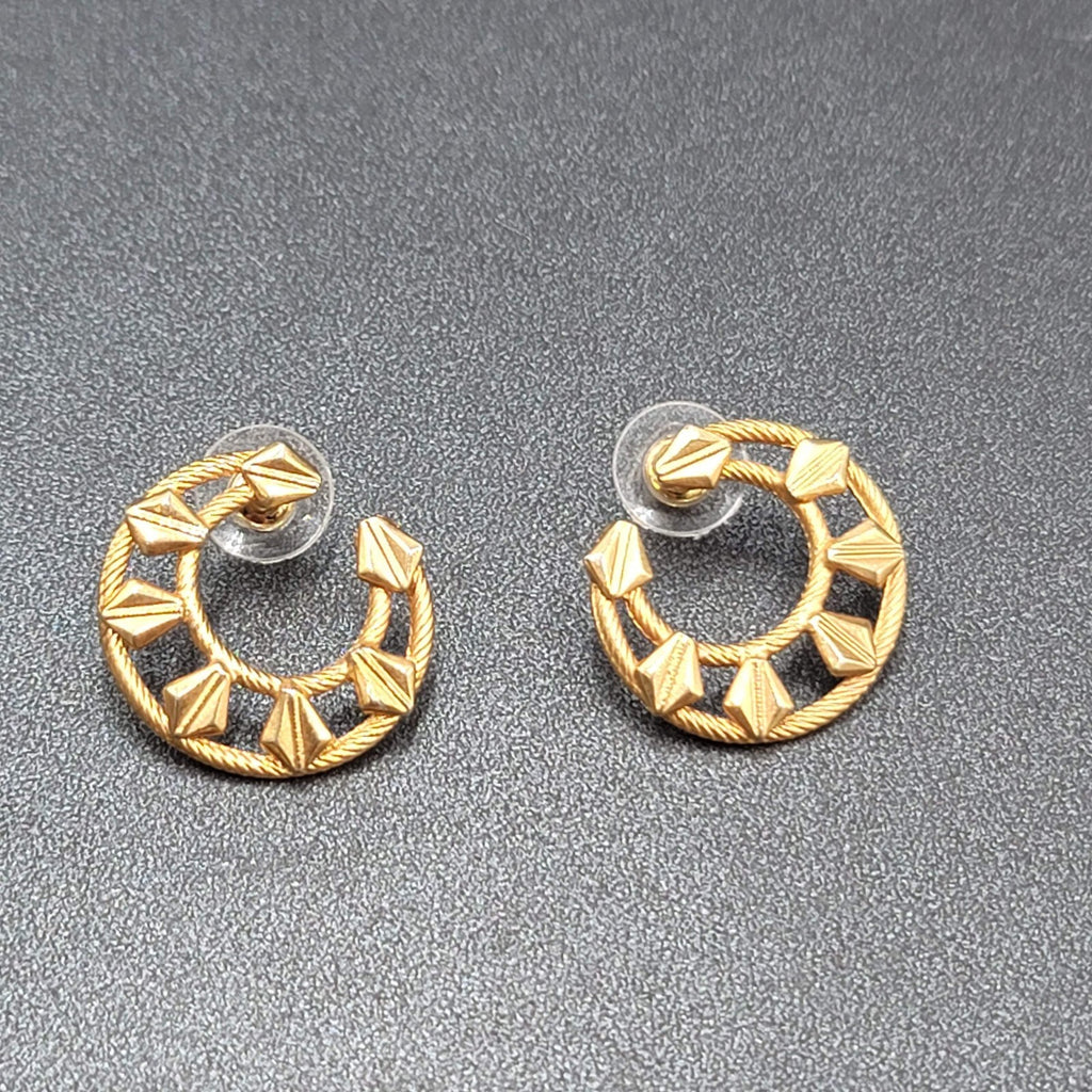 Vintage Pierced Earrings Gold tone Open Circle Textured Unique Design 1"