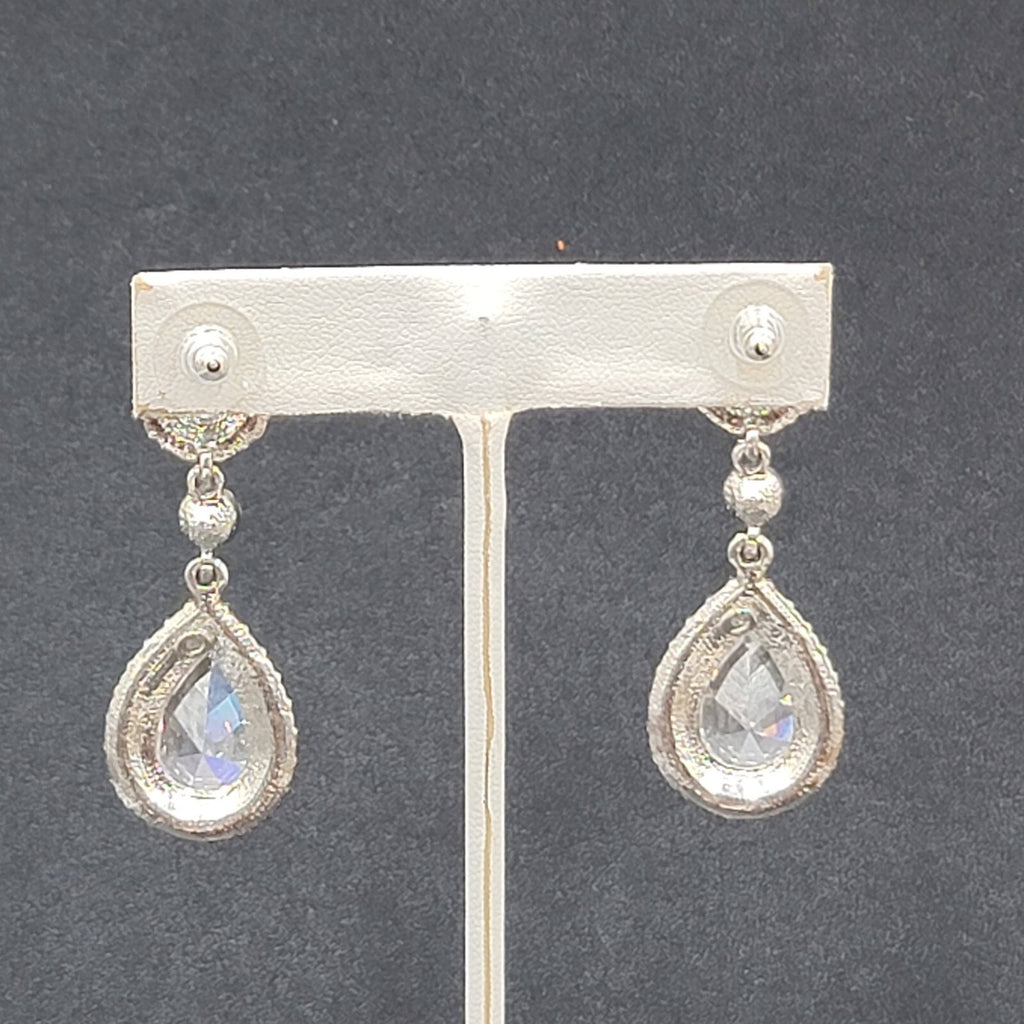 Pierced Earrings Silver tone Large Rhinestone Signed Wedding Prom Well Made 2"