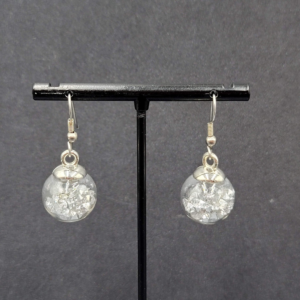 Pierced Earrings Silver tone Loose Clear Rhinestones Filled Sphere Dangle 3/4"