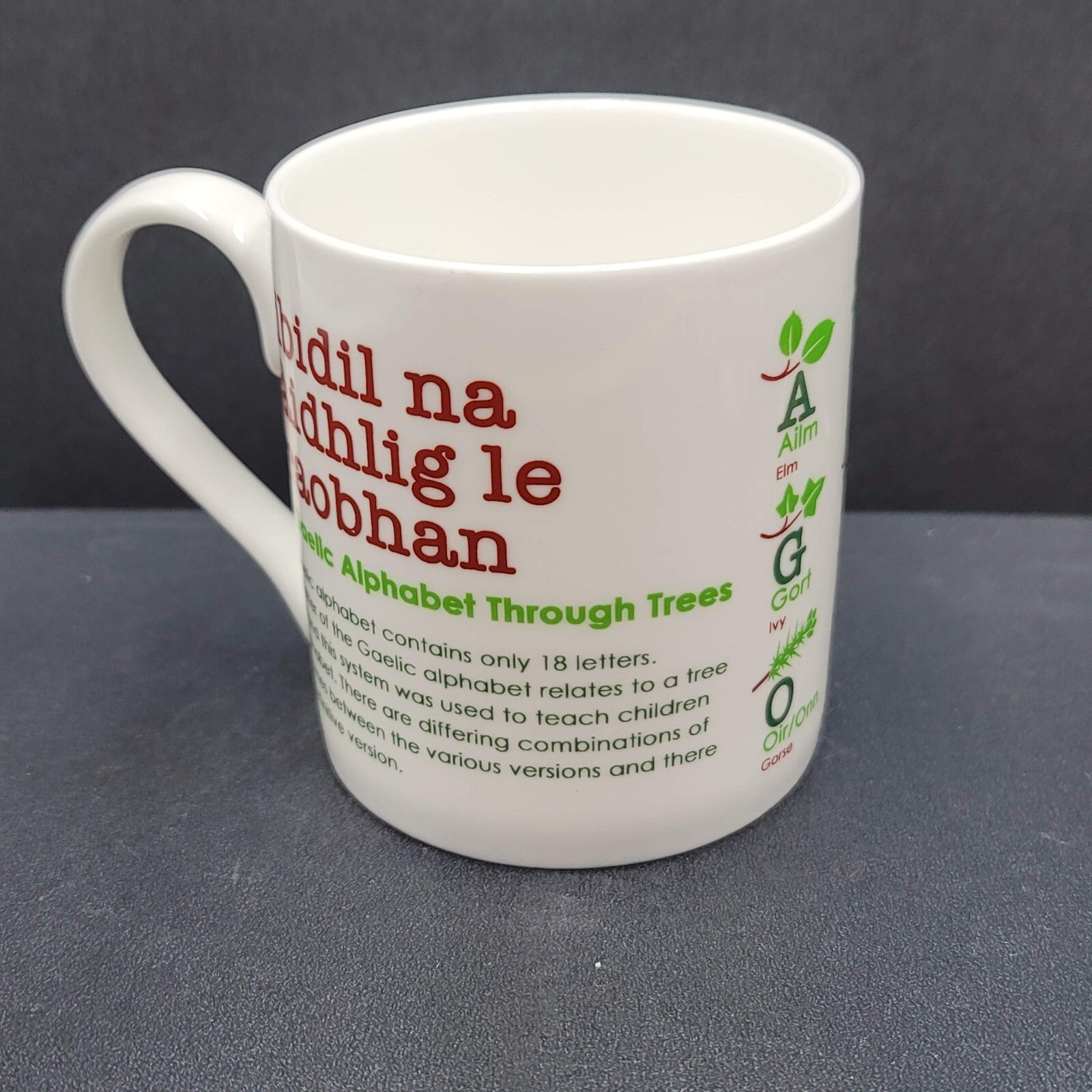 Aros Coffee Mug Cup Gaelic Alphabet Through Trees 3.25"