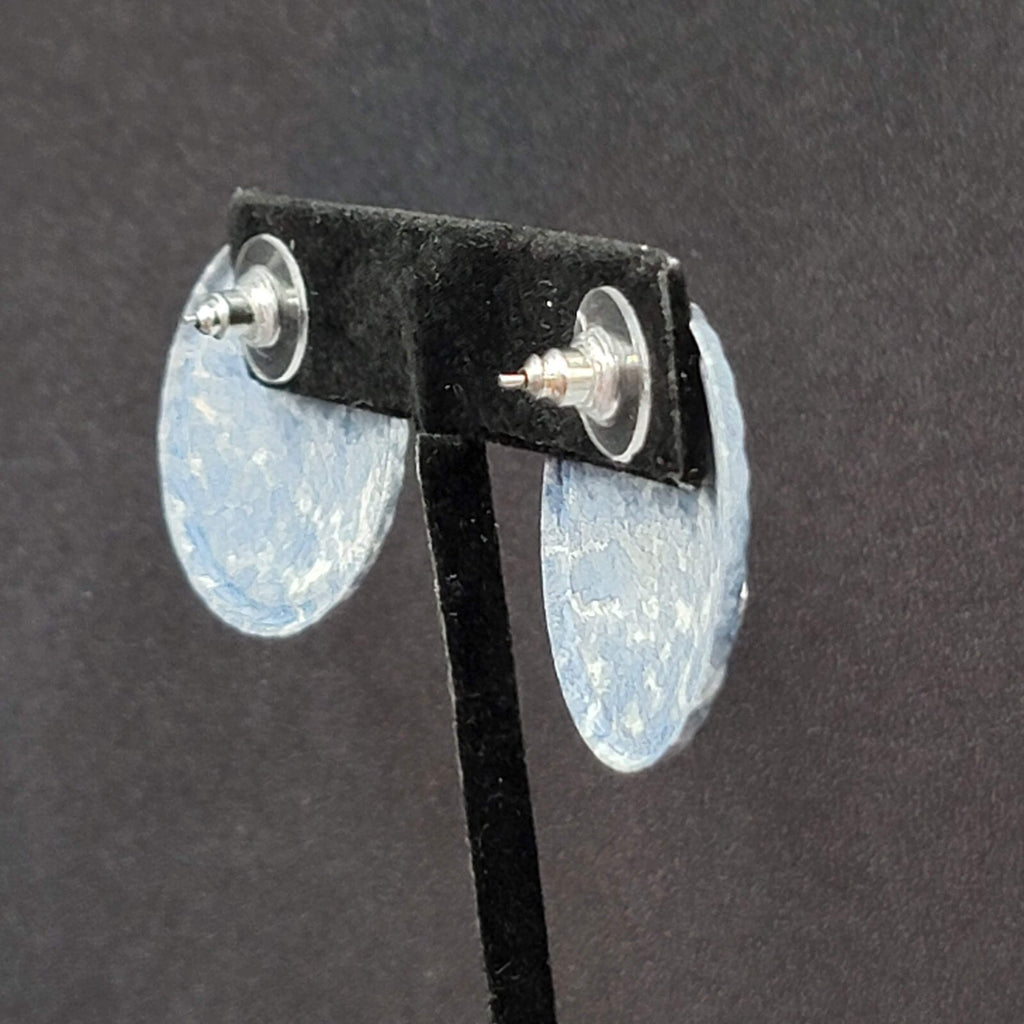 Vintage Pierced Earrings Blue Disc Western Cowboy Hat Silver tone 1 1/8"