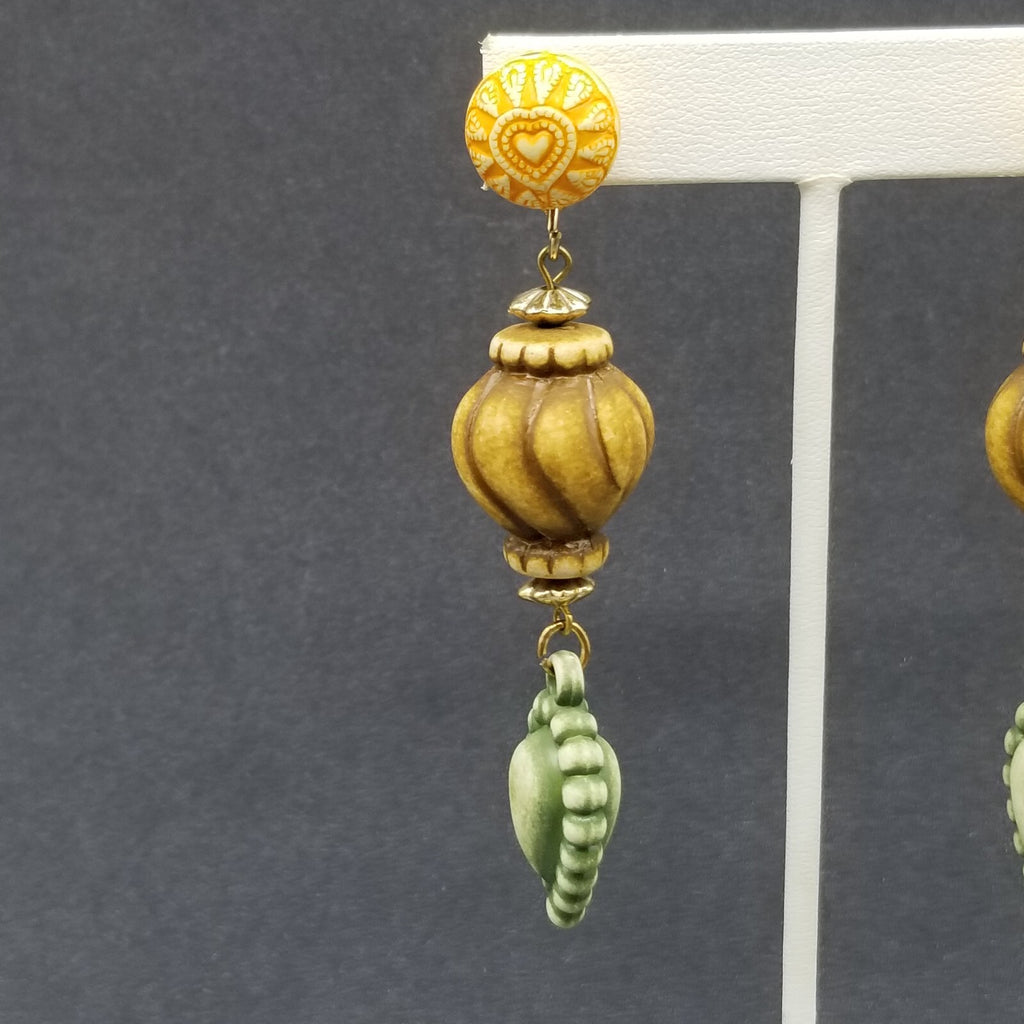 Pierced Earrings Neutral Color Beaded Large Statement Dangle 3 1/2"
