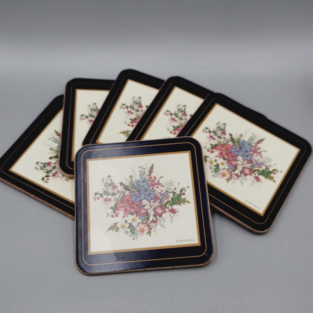 Vintage Pimpernel Birds and Flowers Coasters Made in England Set of 6 NOS