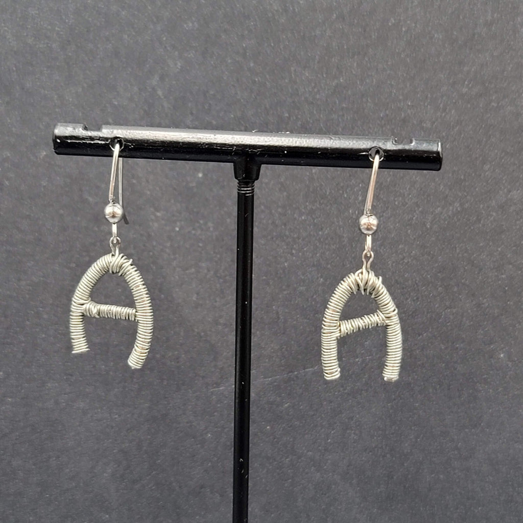 Pierced Earrings Silver tone Wire Wrapped Initial A Dangle 3/4"