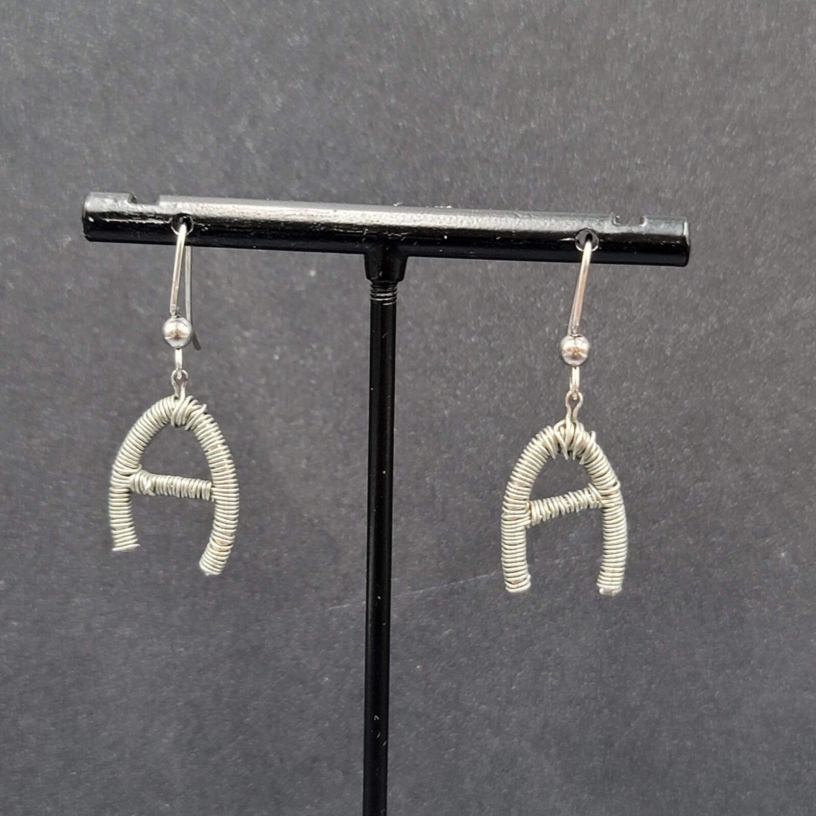 Pierced Earrings Silver tone Wire Wrapped Initial A Dangle 3/4"