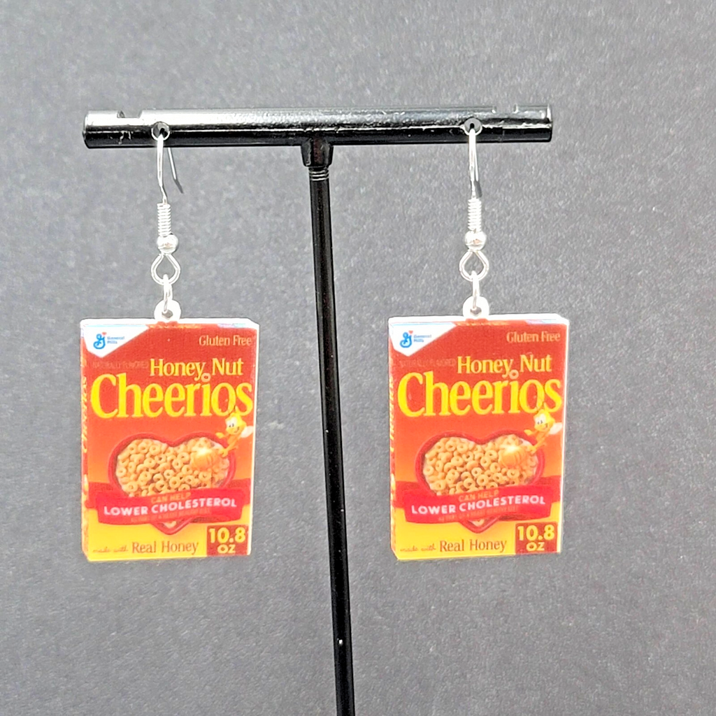 Honey Nut Cheerios Pierced Earrings Fun Breakfast Food Novelty 1.25"