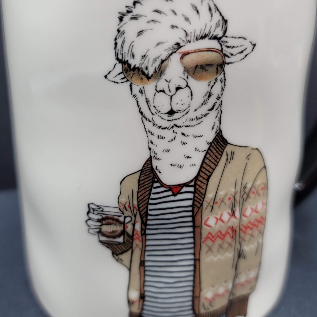 Signature Stoneware Llama Hipster Animal Coffee Mug 14 oz Cup