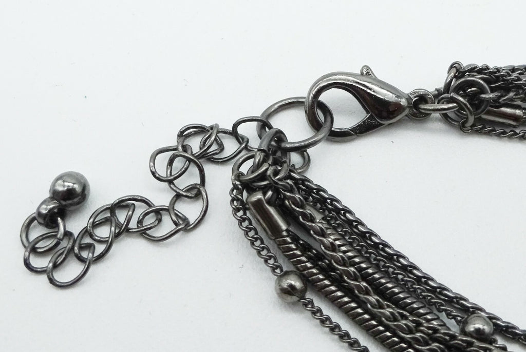 Vintage Necklace 7 Strand Chain Steel Gray Estate Costume Jewelry 18" -20"