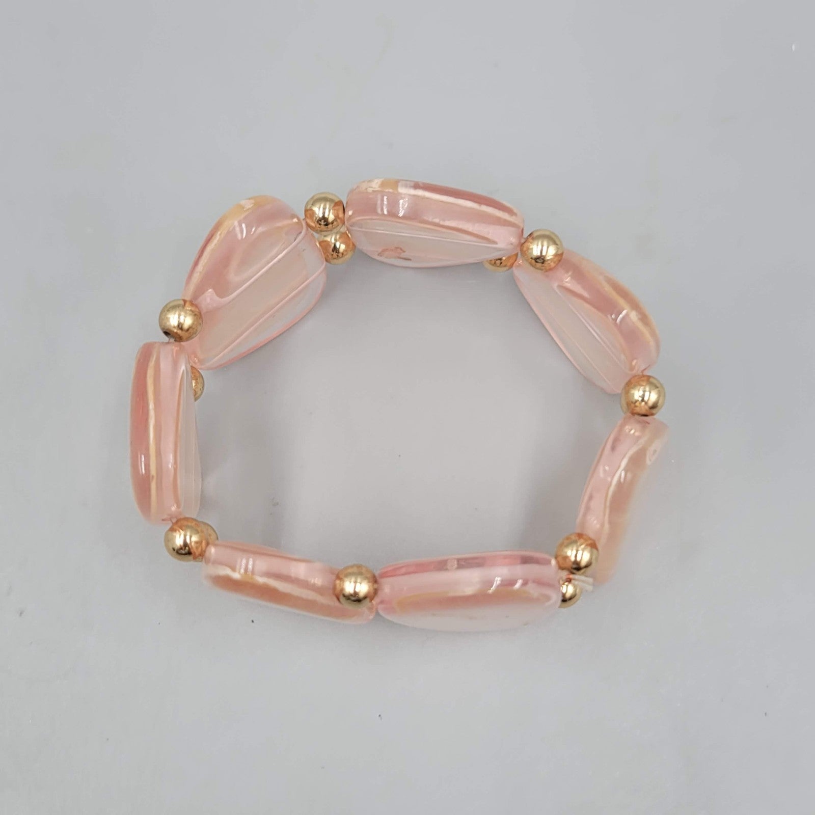 Large Pink Acrylic Statement Bracelet Gold tone Spacer Beads 6.5"