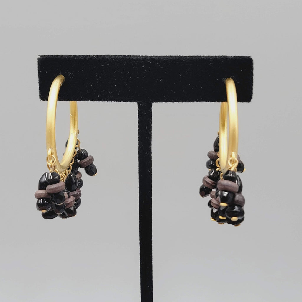 Beaded Hoop Pierced Earrings Hoops Gold tone Dangle 1.75"