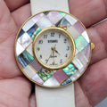Vintage Gitano Watch Women Gold Tone MOP Mosaic Bezel NEEDS BATTERY