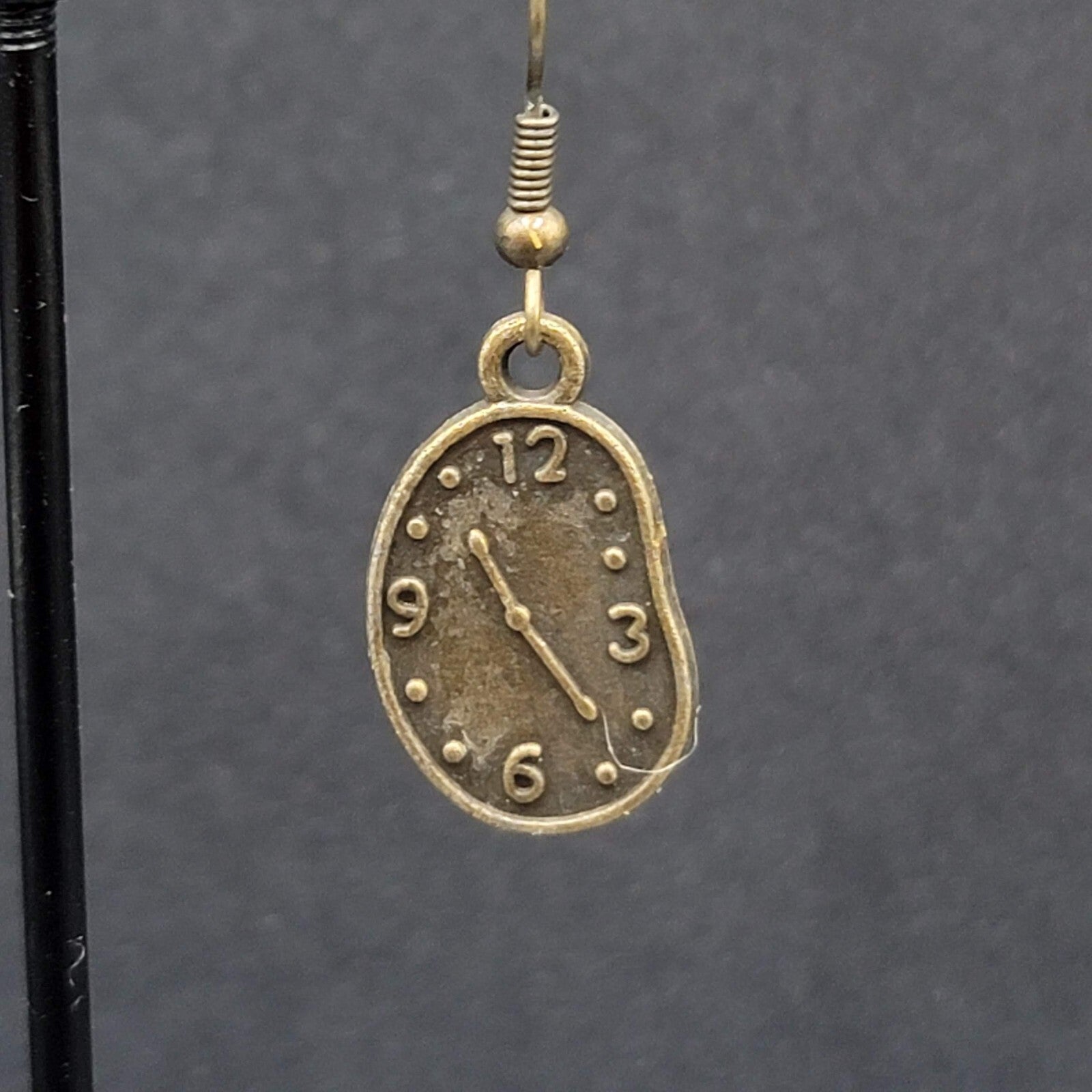 New Melting Clock Pierced Earrings Bronze tone Dangle 7/8"