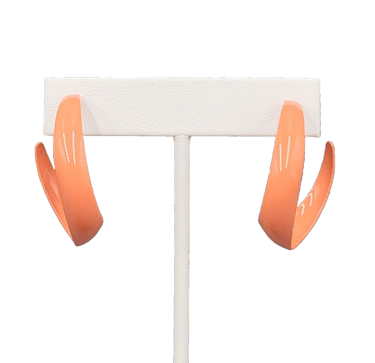 Vintage Coral Enamel Pierced Earrings Twist Hoop Drop 1.25"