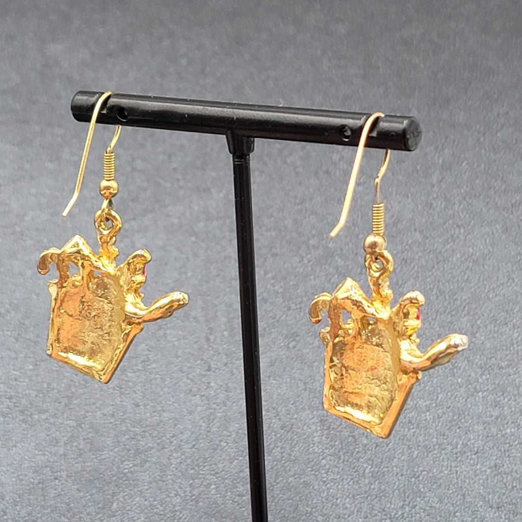 Christmas Pierced Earrings Gold Plated Presents Santa Candy Cane Dangle 1 1/8"