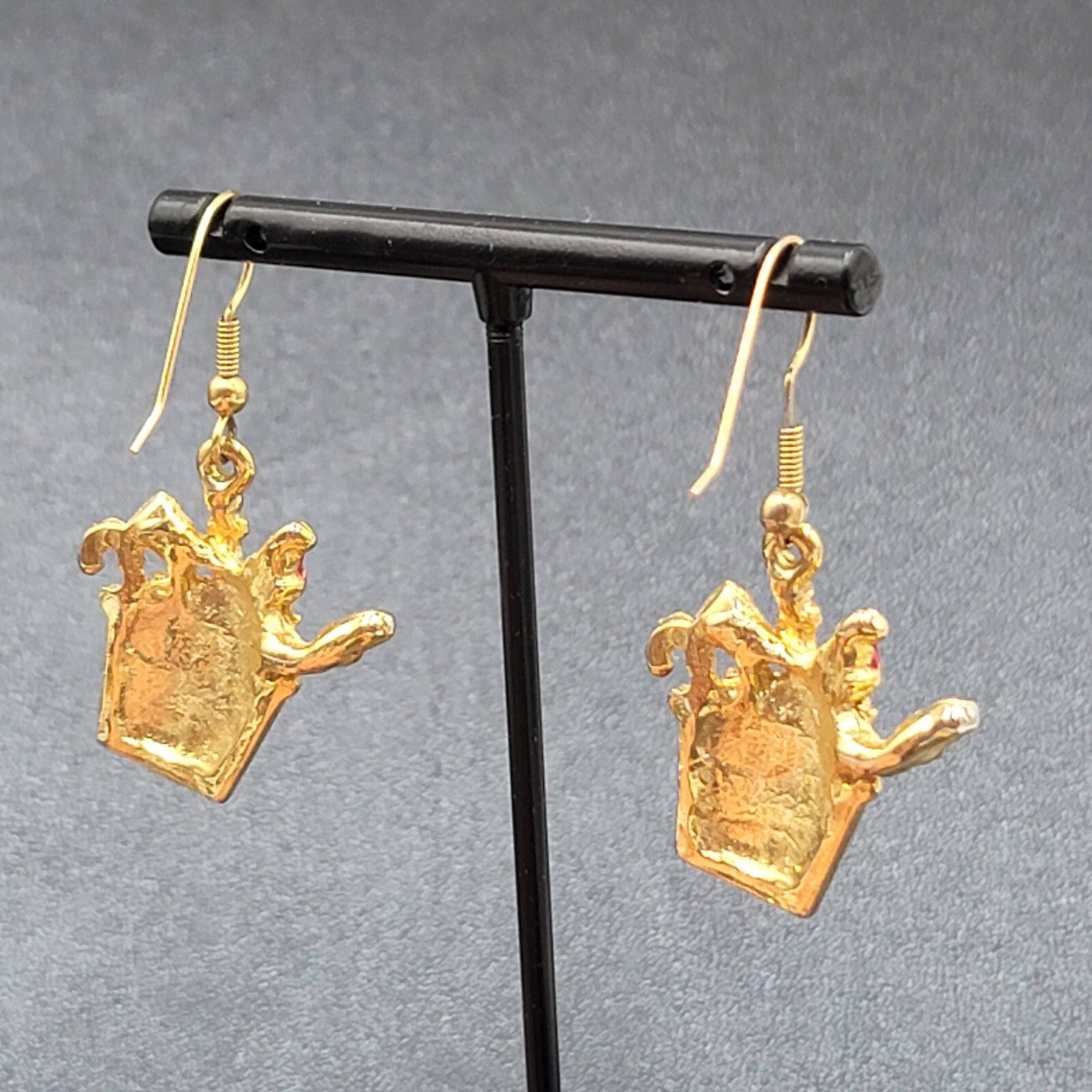 Christmas Pierced Earrings Gold Plated Presents Santa Candy Cane Dangle 1 1/8"