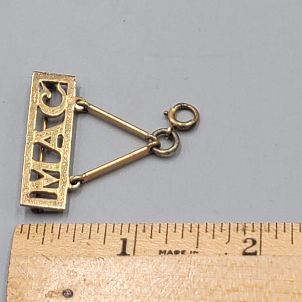 Vintage Gold Plated Charm Holder Brooch Monogram MAC 1.5"