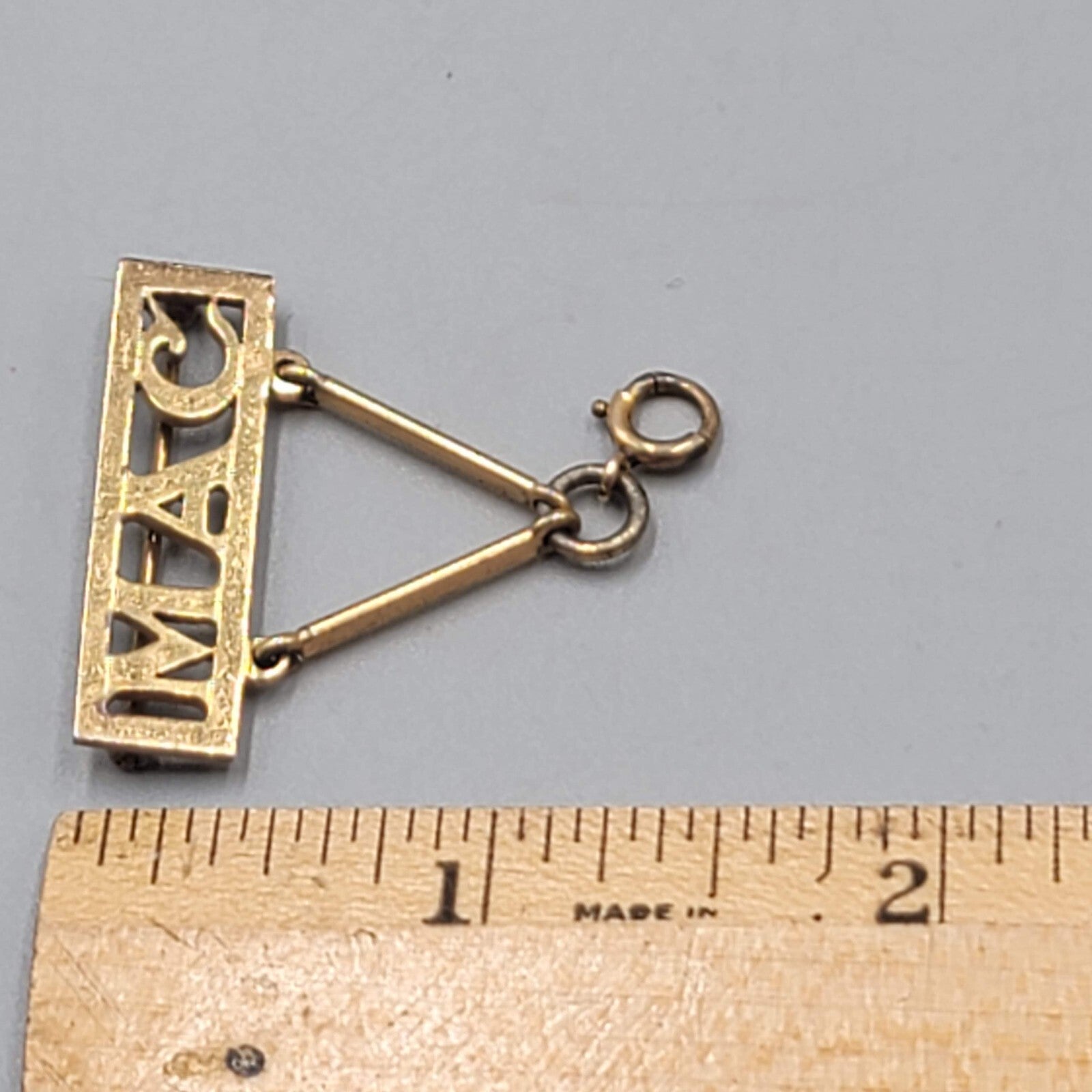 Vintage Gold Plated Charm Holder Brooch Monogram MAC 1.5"