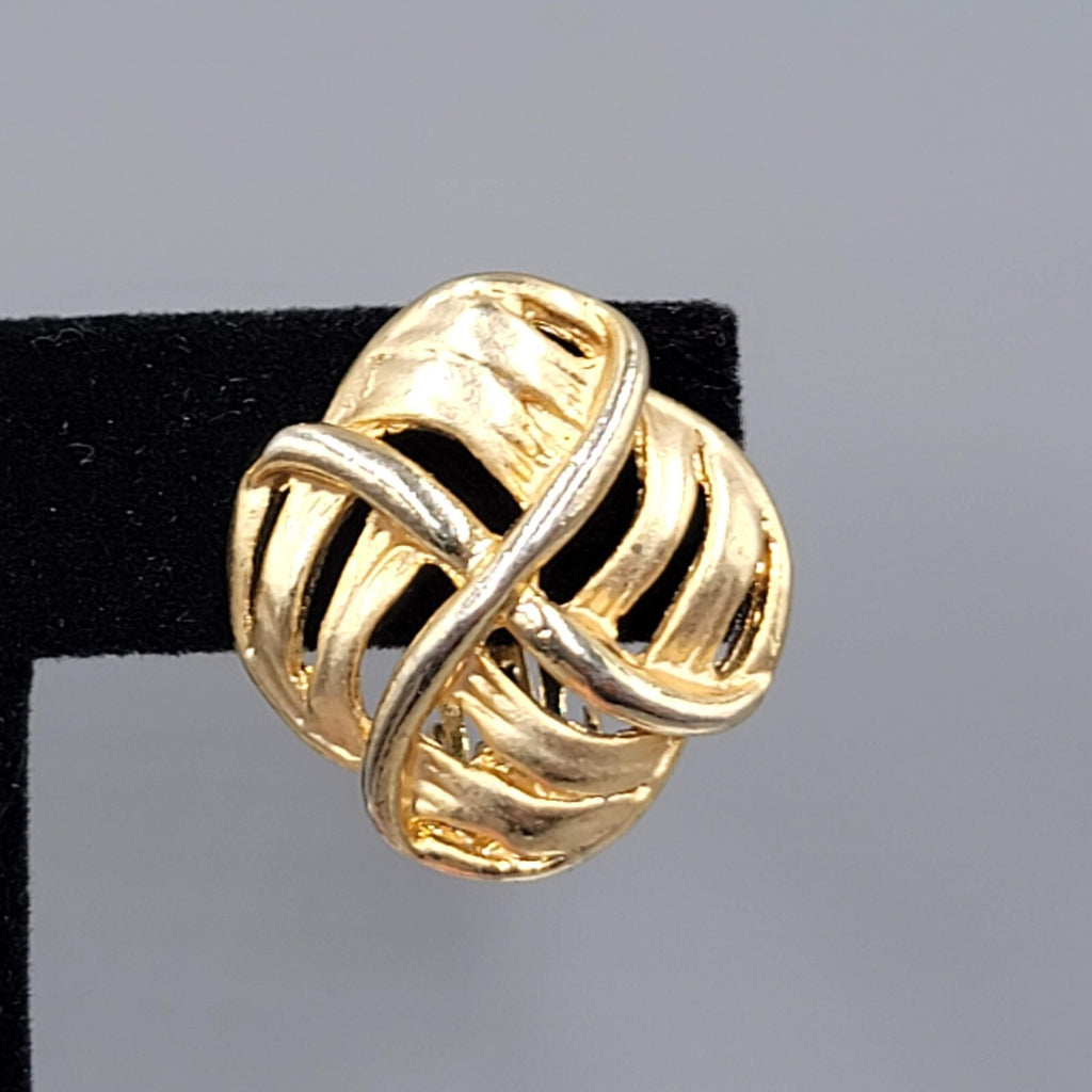 Vintage Open Work Clip on Earrings Gold tone Square 1"