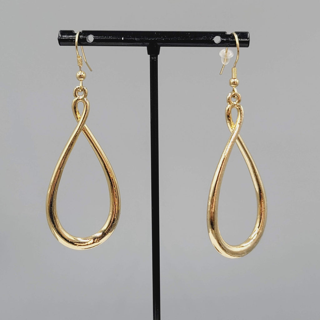 Twist Teardrop Pierced Earrings Gold tone Dangle 2.25"