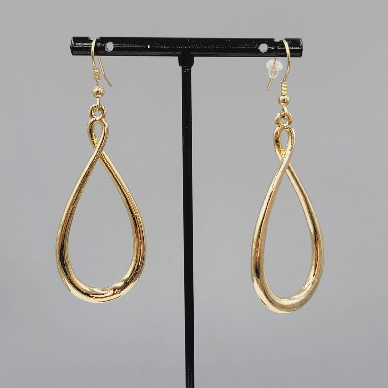 Twist Teardrop Pierced Earrings Gold tone Dangle 2.25"