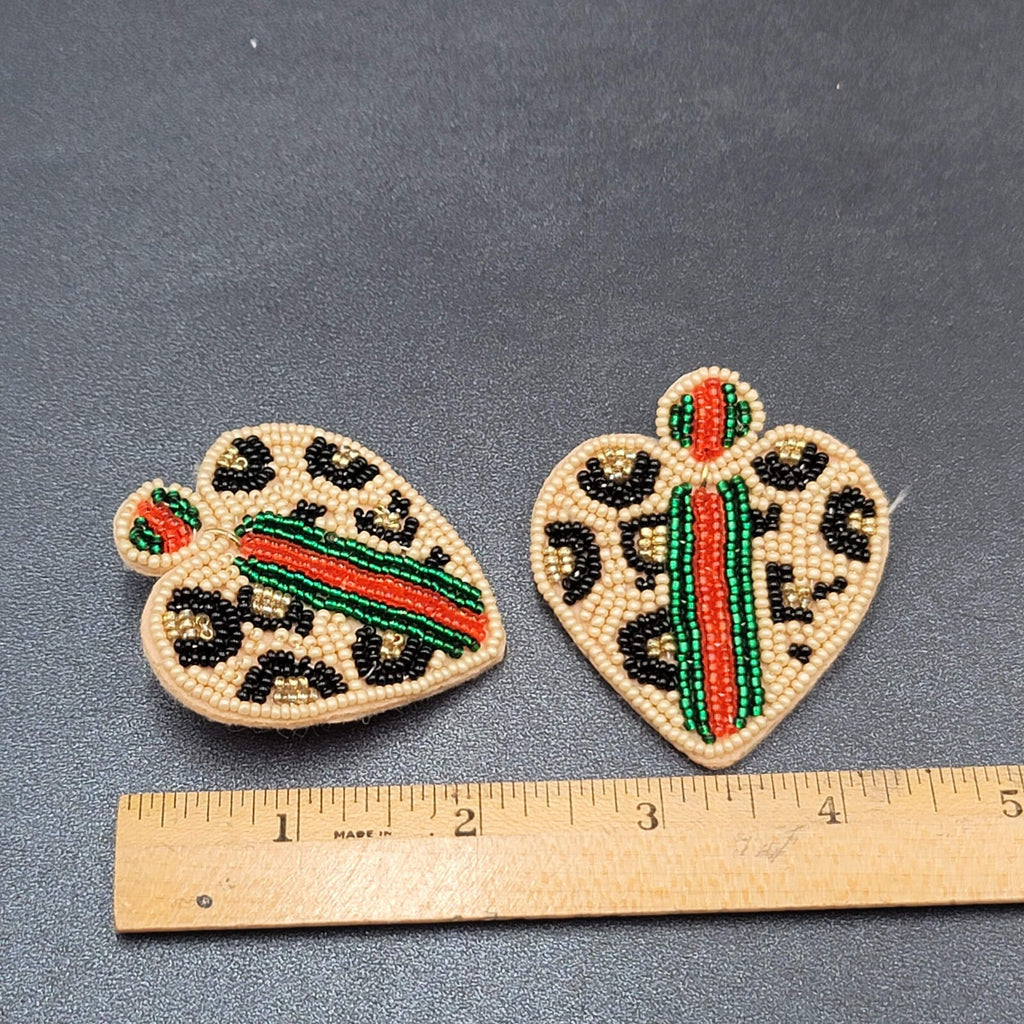 Pierced Earrings Seed Bead on Felt Large Statement Leopard Print 2.25"