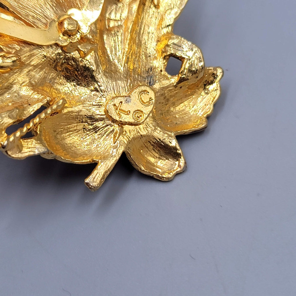 Vintage Kenneth Cole Autumn Leaf Enamel Brooch Gold tone 2.5"
