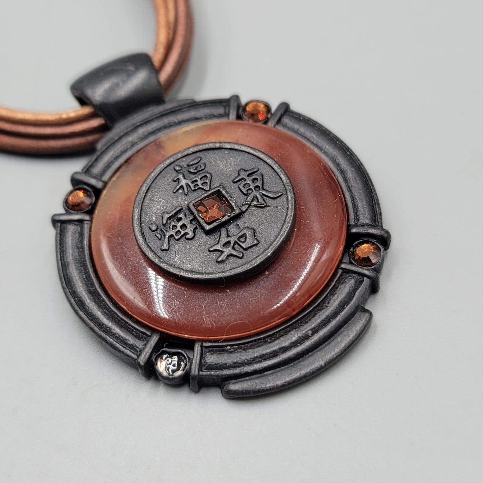 Chicos Medallion Necklace Brown Cord Asian Round Pendant 16"-18"