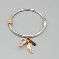 Ashley Bridget Bangle Bracelet Rose Gold and Silver tone Heavenly Wings 7.5"