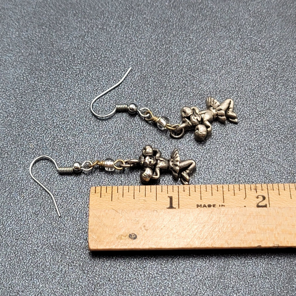 Cheerleader Pierced Earrings Silver tone Beaded Dangle 1.25"