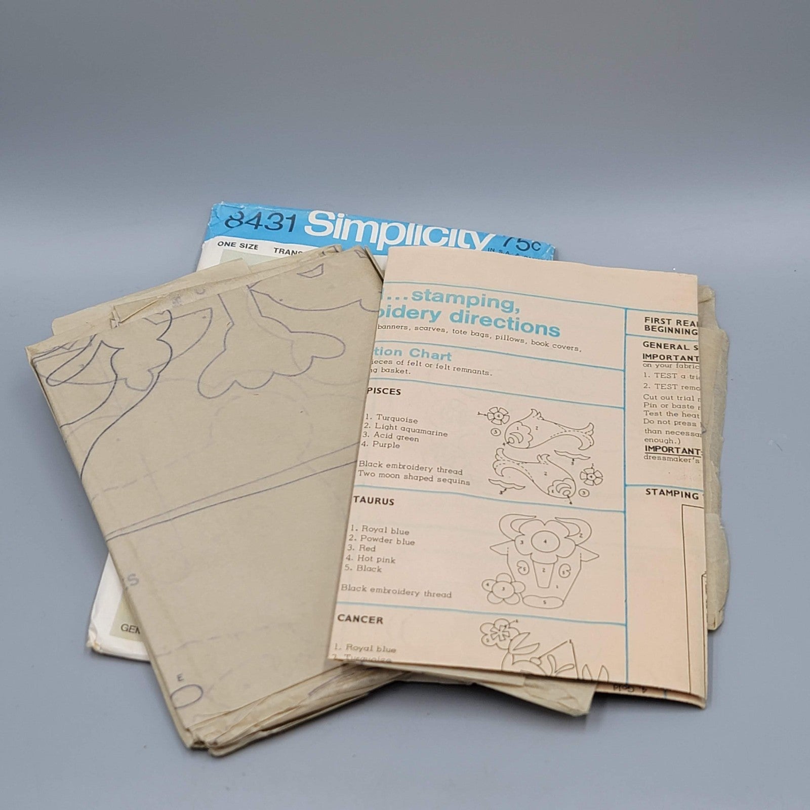 Vintage Simplicity Sewing Pattern Appliques Zodiac Signs 8431 Sew Transfer