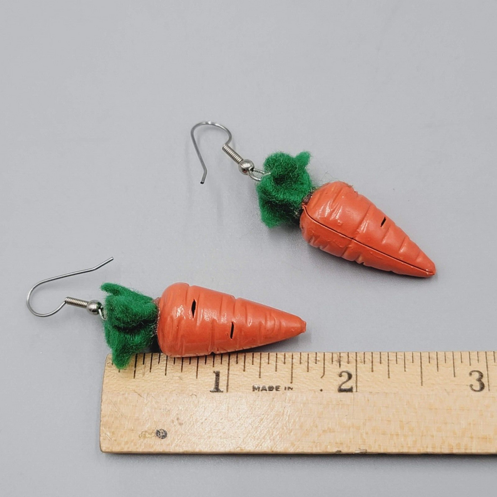 Vintage Pierced Earrings Enamel Dangle Carrot Jingle Bell 1.5"
