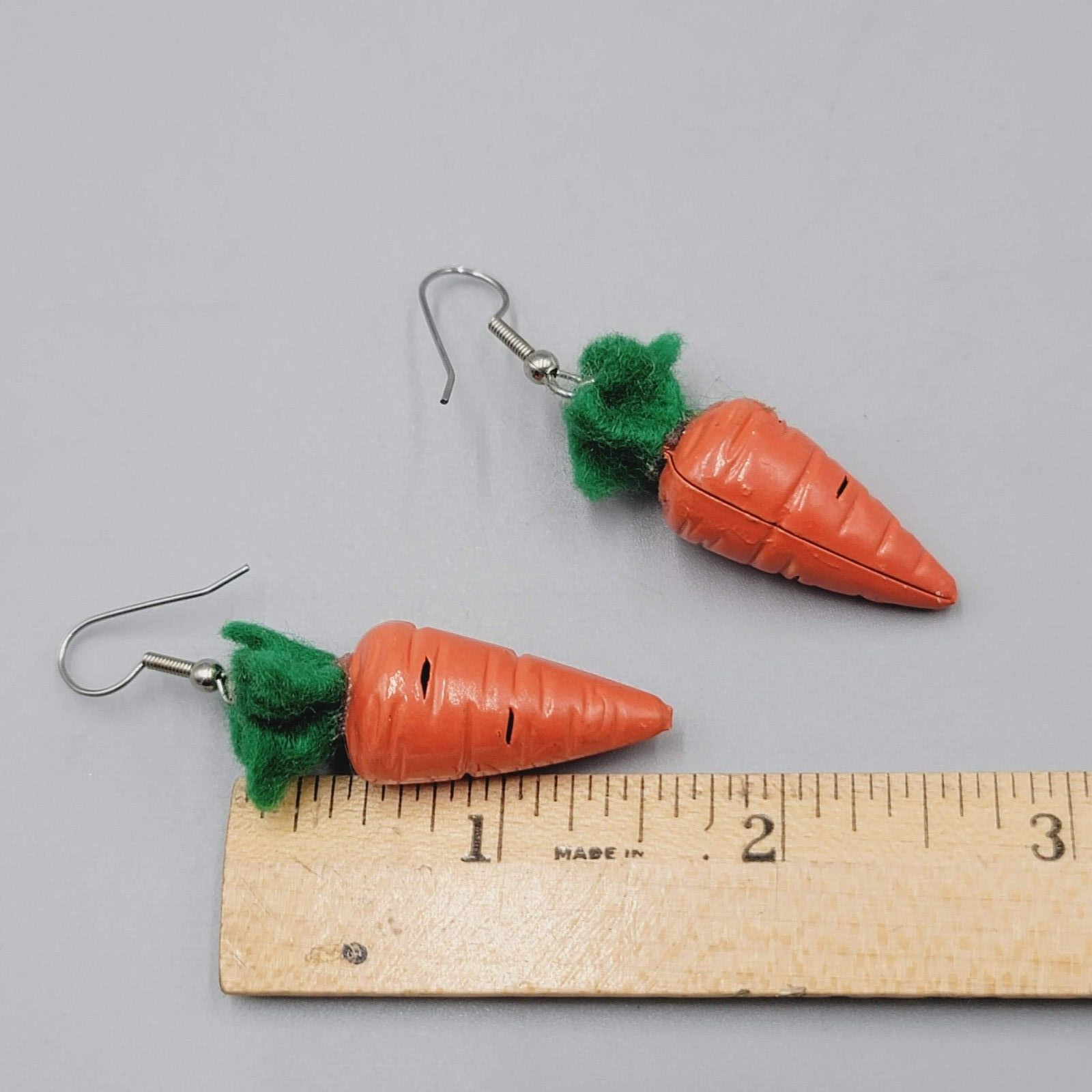 Vintage Pierced Earrings Enamel Dangle Carrot Jingle Bell 1.5"