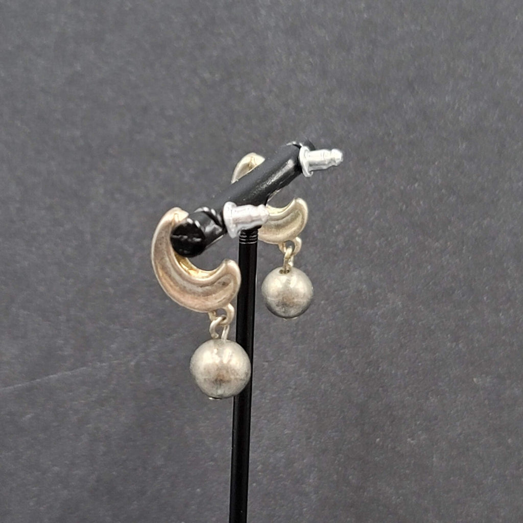 Pierced Earrings Silver tone Hoops Dangle Bead 1"