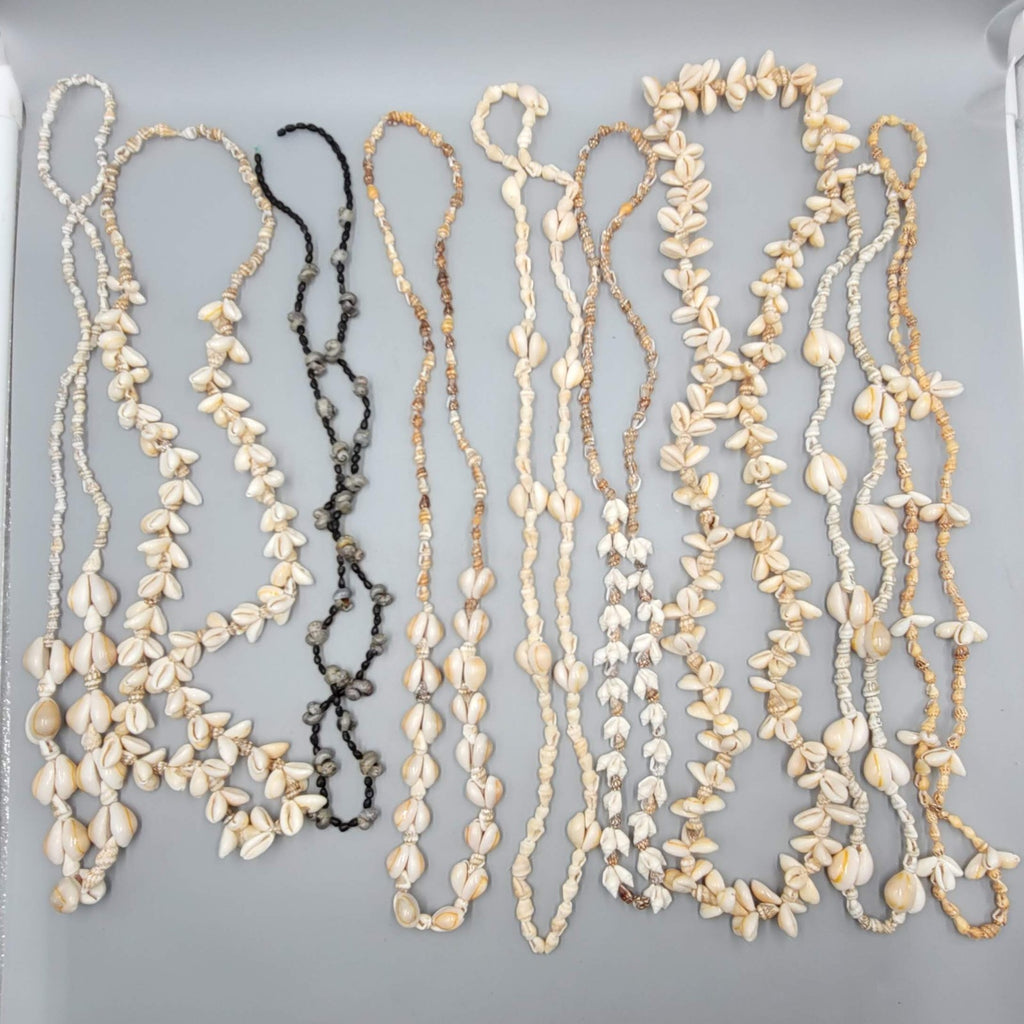 Vintage Lot Hawaiian Shell Bead Lei Necklaces Cluster White Cream Mixed Lot of 9