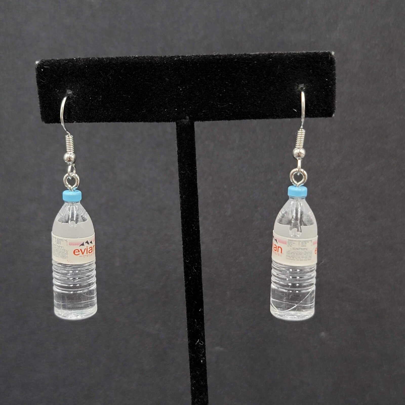 Pierced Earrings Miniature Evian Water Bottle Dangle 1.25"