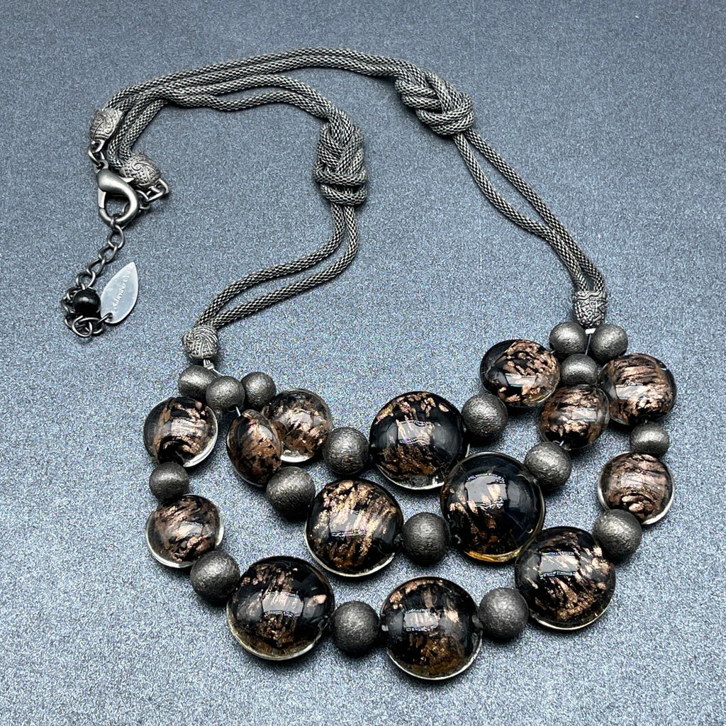 Coldwater Creek Cord Art Glass Bead Necklace Statement Layer 18" - 20"