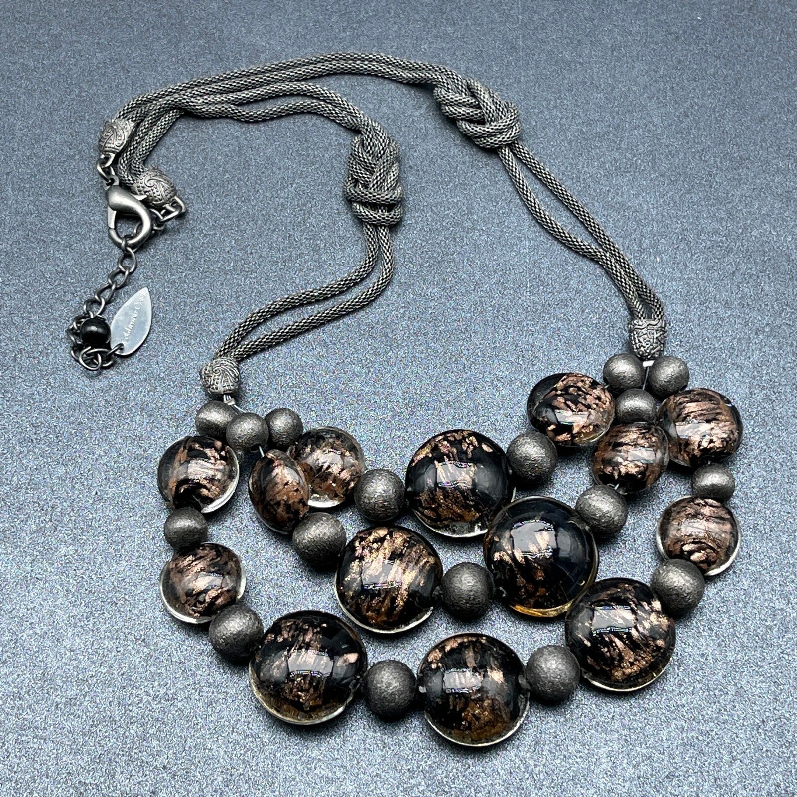 Coldwater Creek Cord Art Glass Bead Necklace Statement Layer 18" - 20"