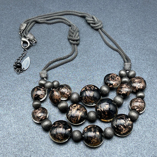 Coldwater Creek Cord Art Glass Bead Necklace Statement Layer 18" - 20"