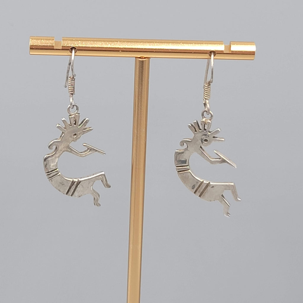 Kokopelli Sterling Silver Pierced Earrings 925 Dangle 1 3/8"