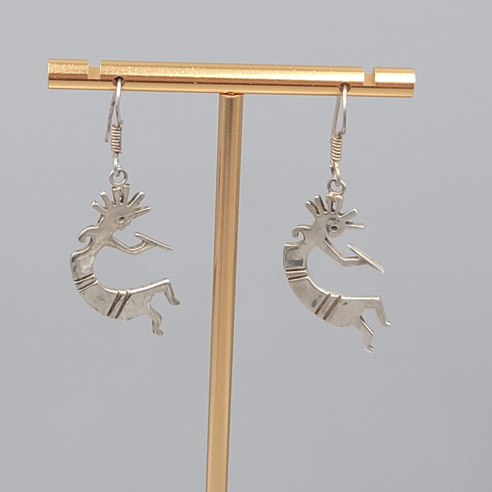 Kokopelli Sterling Silver Pierced Earrings 925 Dangle 1 3/8"